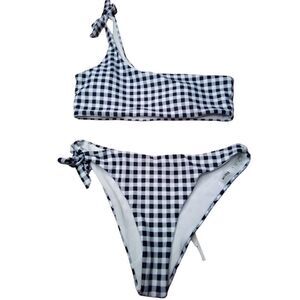 SheIn Blue And White Plaid Bikini 2 piece Swimsuit Size S